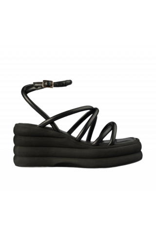 EMANUELLE VEE SANDALO MIGNON BOMBATI-ZEPPA 90 EXTRA LIGHT PELLE BLACK