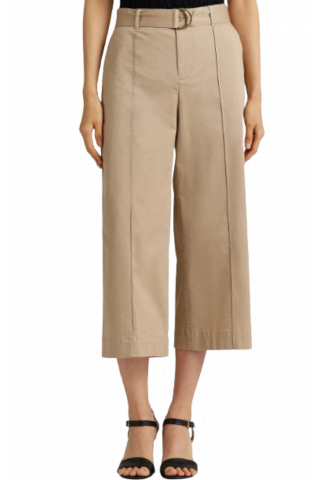 RALPH LAUREN MICROSANDED TWILL-WIDELEG PANT W/BELT - TAN