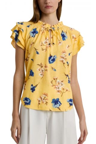 RALPH LAUREN - CLN LINEN BLND JERSEY SSL PPLO YELLOW/FLORAL