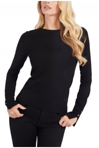 GUESS ELINOR RN LS SWTR KNIT SWEATER BLACK