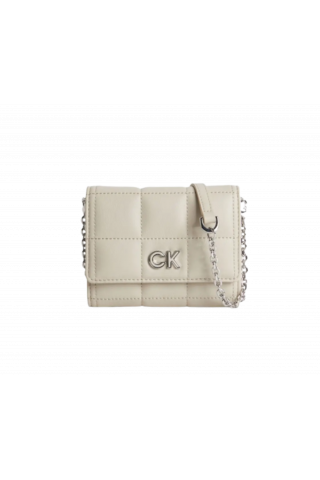 CALVIN KLEIN RE-LOCK QUILT TRIFOLD MD W/STRAP STONEY BEIGE PEA