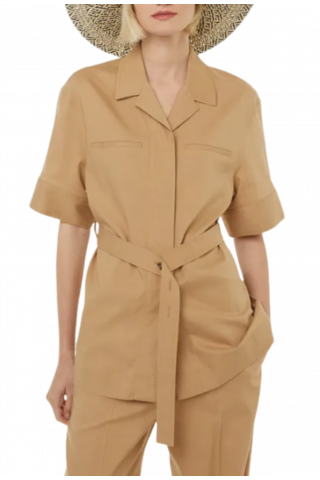 CALVIN KLEIN SOFT TAILORED TENCEL LONG SHIRT - TIMELESS CAMEL GV7