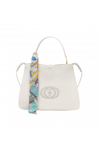 LA CARRIE - DRILLED LOGO HOOK SHOPPER TUMBLED LEATHER CREAM