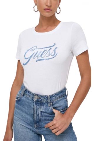 GUESS SS CN STONES&EMBRO TEE WHITE