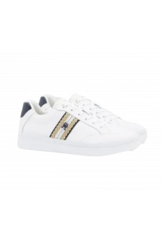 TOMMY HILFIGER COURT SNEAKER WITH WEBBING - WHITE YBS