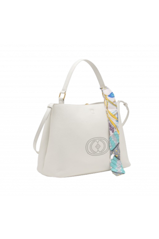 LA CARRIE - DRILLED LOGO HOOK SHOPPER TUMBLED LEATHER CREAM