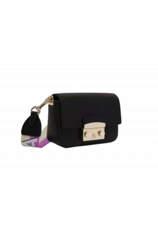 FURLA METROPOLIS MINI C.BODY WEBBING STRAP - VITELL NERO + MARMO VIOLET ITALY