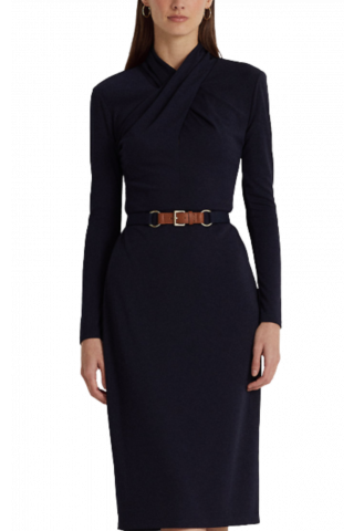 RALPH LAUREN STR MATTE JERSEY DRESS NAVY