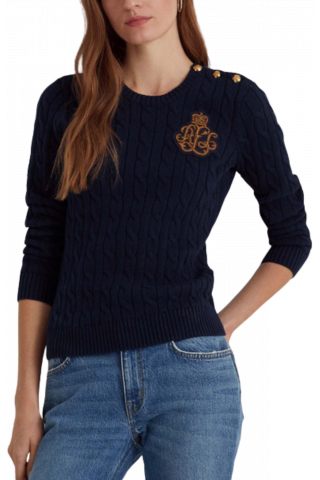 RALPH LAUREN GASSED COTTON-LS SWEATER NAVY
