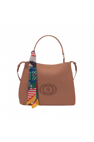 LA CARRIE - DRILLED LOGO HOOK LEATHER SAFARI SHOPPER TUMBLED