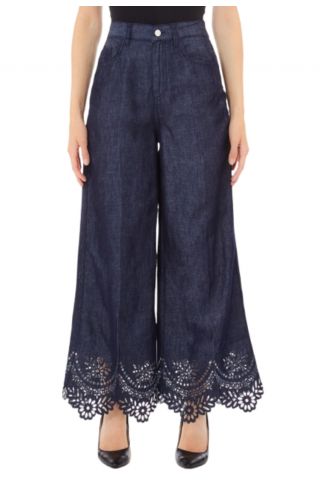 LIU JO DENIM UA5D73 PANT FLARE FLOWER H.W.  DARK DENIM BLUE - 358940
