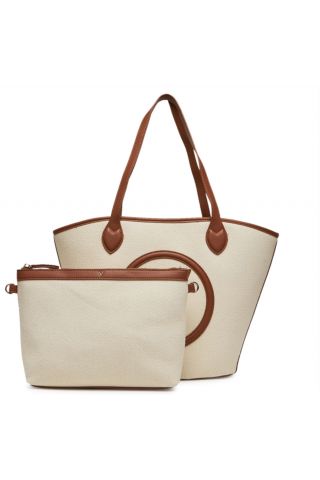 MARIO VALENTINO COVENT TOTE BAG M.80%CO,20%PU NATURAL-BROWN - 359020
