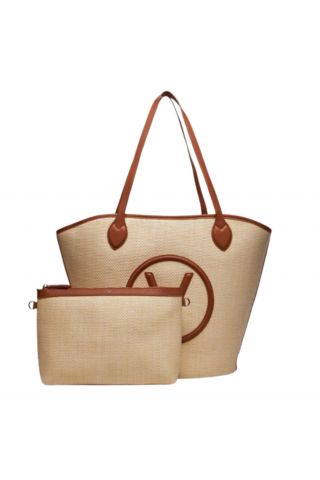 MARIO VALENTINO COVENT TOTE BAG M.80%CO,20%PU NATURAL-BROWN - 359020