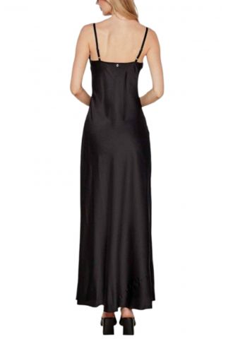 GUESS ADLE LACE NECKLINE LONG DRESS BLACK - 358904
