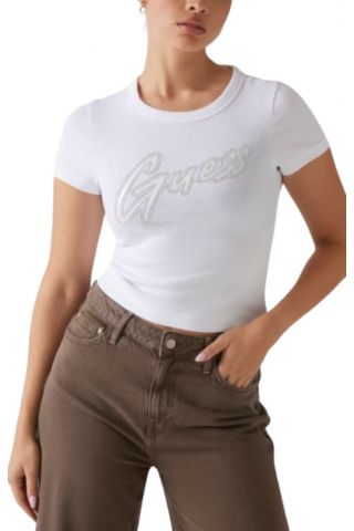 GUESS SS CN RIB LOGO TEE WHITE - 358363