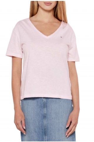 TOMMY HILFIGER SLUB CROP V-NK SS PINK - 358855