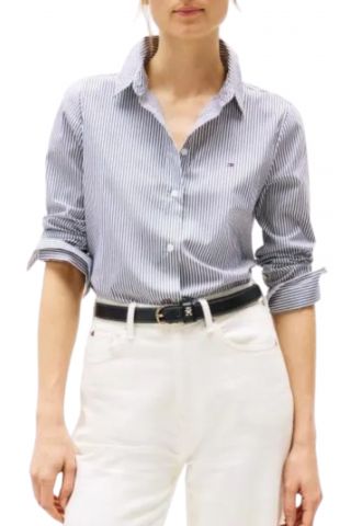 TOMMY HILFIGER ESS POPLIN REGULAR SHIRT STRIPED WHITE-BLUE - 358864
