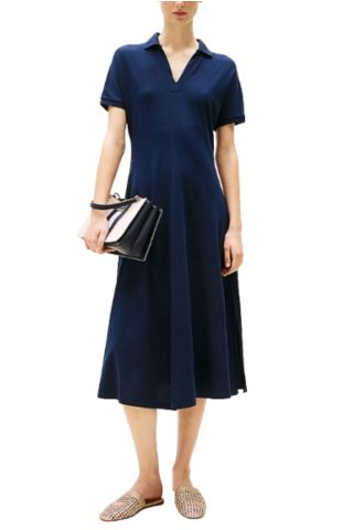 TOMMY HILFIGER - LYOCELL OPEN-NK MIDI DRESS DARK NIGHT NAVY - 358398