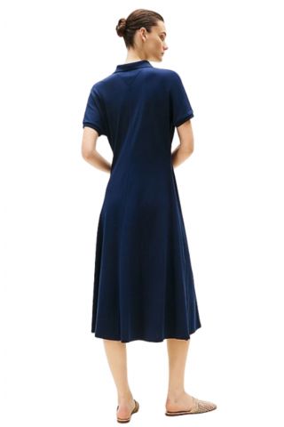 TOMMY HILFIGER - LYOCELL OPEN-NK MIDI DRESS DARK NIGHT NAVY - 358398