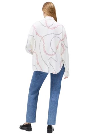 TOMMY HILFIGER FLUID VISCOSE BOW LS BLOUSE WHITE CHAINS - 358866