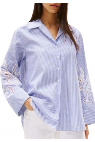 TOMMY HILFIGER BRODERIE ANGLAISE COTTON SHIRT STRIPED BLUE - 358869