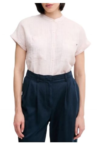 TOMMY HILFIGER ESS LINEN COLLARLESS S/S SHIRT STRIPED PINK - 358865