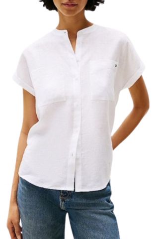 TOMMY HILFIGER ESS LINEN COLLARLESS S/S SHIRT WHITE - 358876