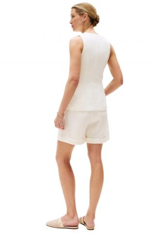 TOMMY HILFIGER LINEN MIX SLIM WAISTCOAST TOP WHITE - 358862