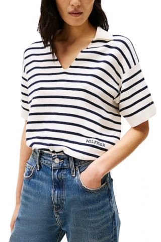 TOMMY HILFIGER - MINI STP CO OPEN POLO SS SWT BEIGE/DARK BLUE - 358399