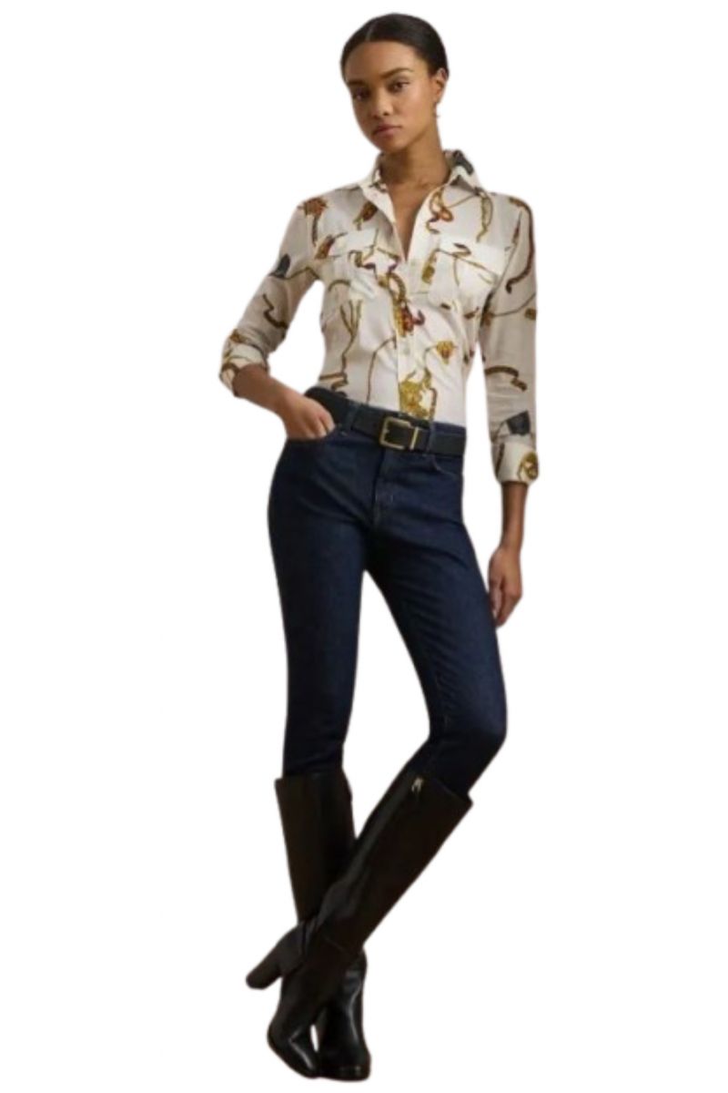 LAUREN RALPH LAUREN 80S COTTON VOILE-SHIRT MULTI WHITE - 358594