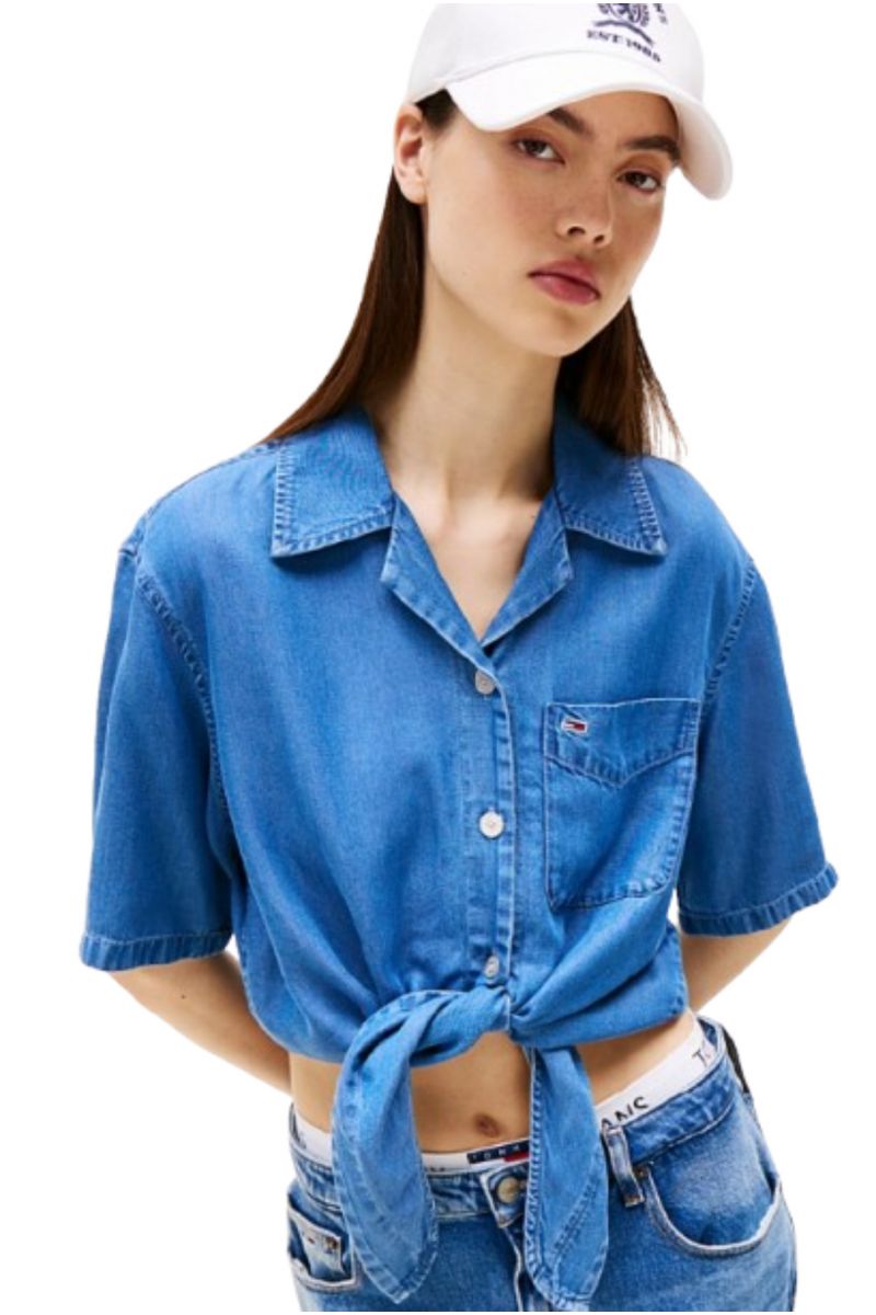 TOMMY HILFIGER TJW CHAMBRAY TIE SS SHIRT EXT DENIM BLUE - 358645
