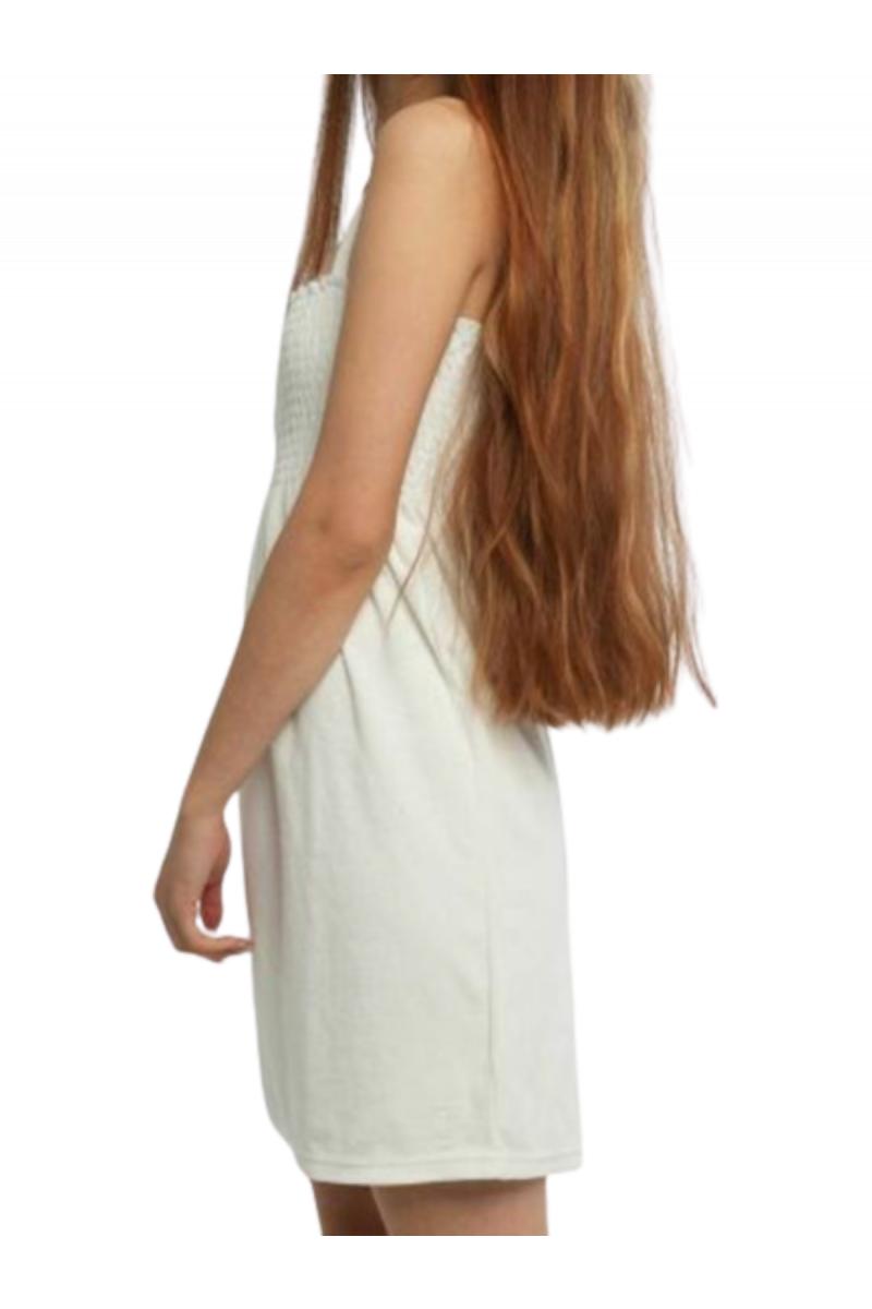 JUICE COUTURE TERRY TOWELLING SMOCKED DRESS WHITE