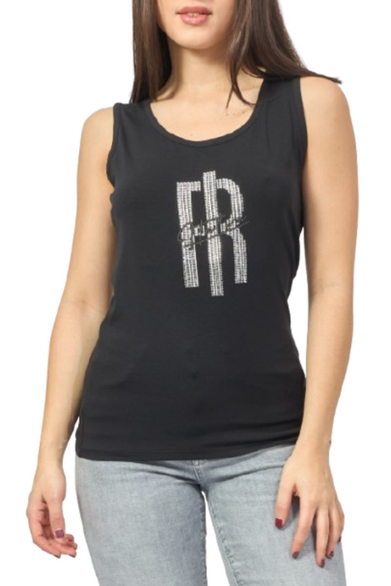 FRACOMINA TANK TOP WITH PHINESTONES LOGO BLACK - 358111