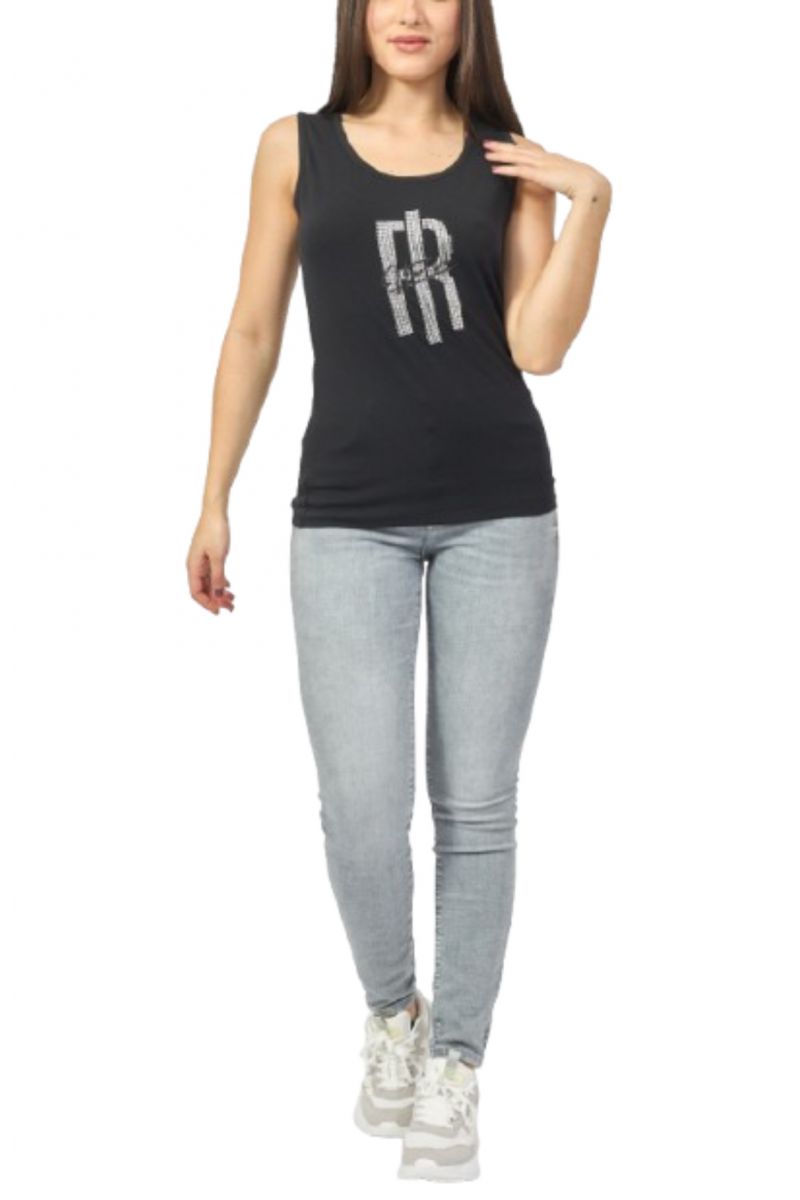 FRACOMINA TANK TOP WITH PHINESTONES LOGO BLACK - 358111