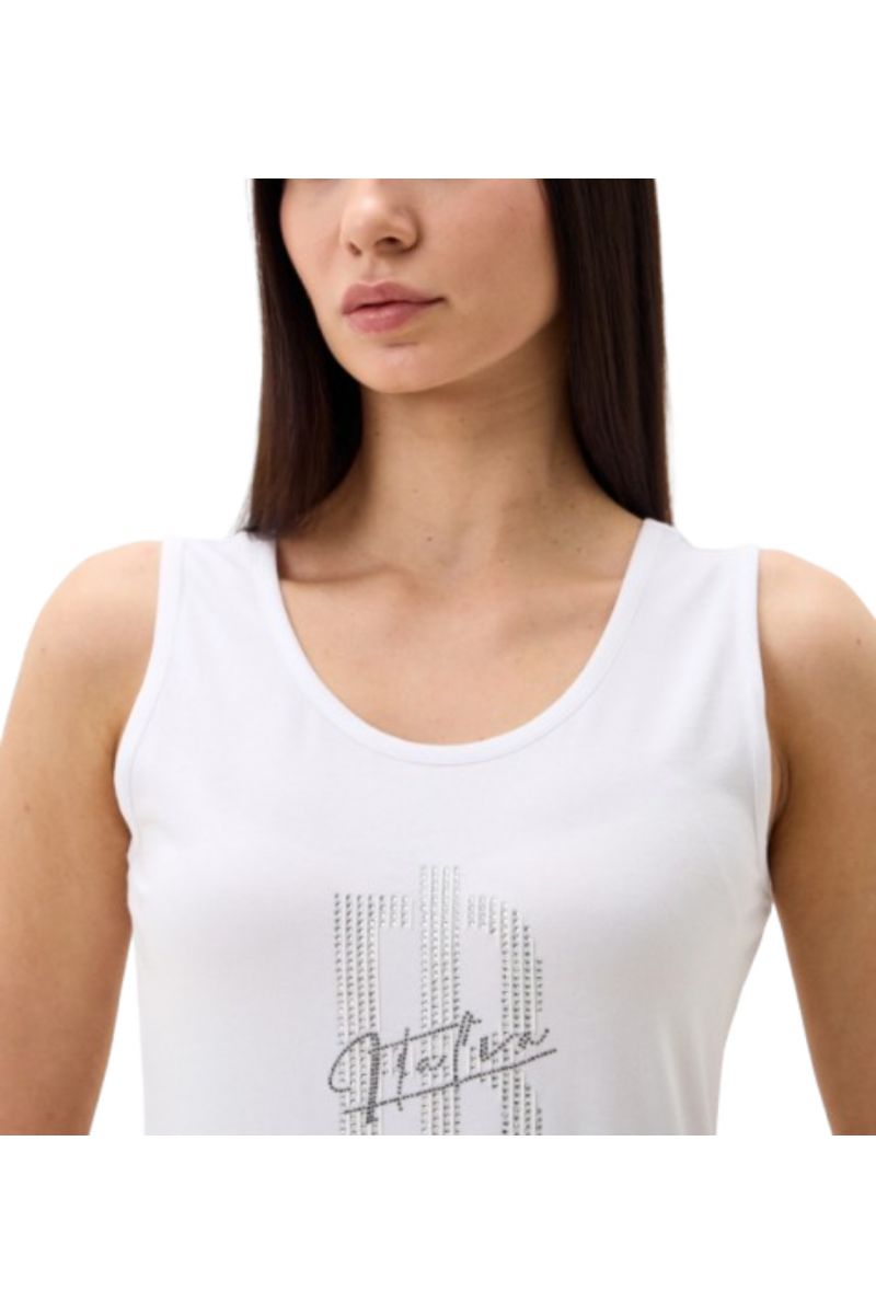 FRACOMINA TANK TOP WITH PHINESTONES LOGO WHITE - 358100