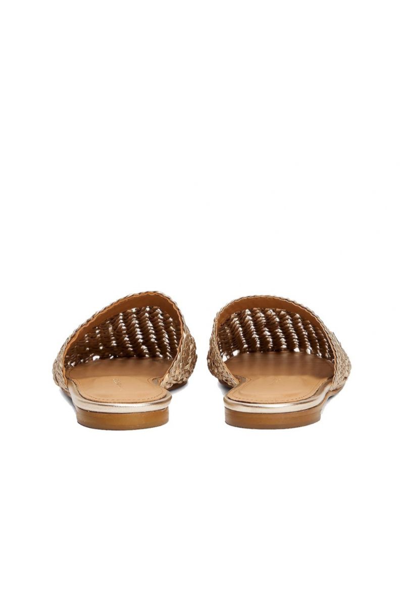 TOMMY HILFIGER CROCHET METALLIC LEATHER MULE LIGHT GOLD - 358885