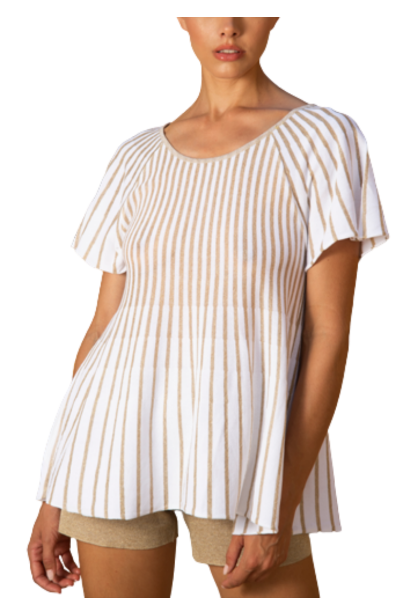 PORTAMI VIA CINDY STRIPES BLOUSE WHITE&BEIGE