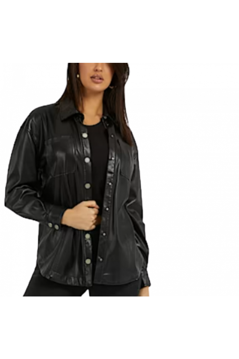 GUESS - LS CAROLA FAUX LEATHER SHIRT BLACK