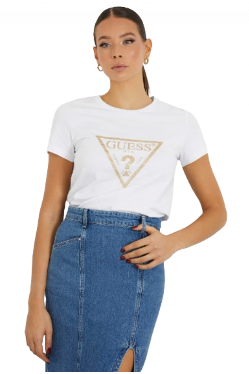 GUESS - SS CN GOLD TRIANGLE TEE WHITE