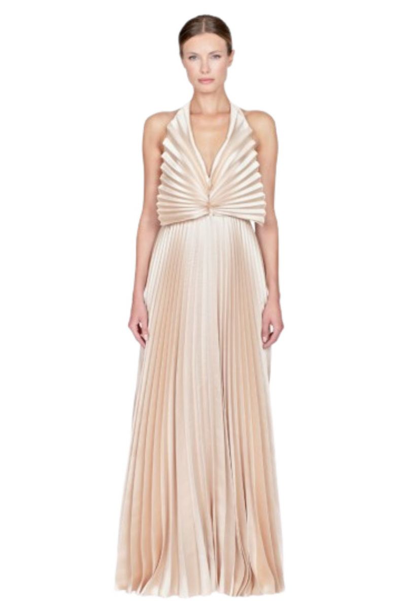 TASSOS MITROPOULOS - DRESS MOZART MAXI PLEATED BEIGE