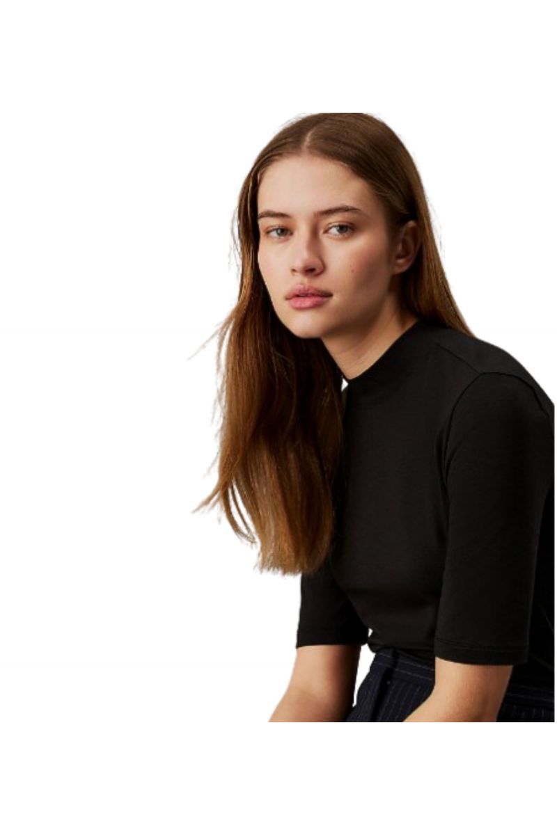 CALVIN KLEIN MODAL STRETCH SLIM MOCK TOP 1/2 BLACK