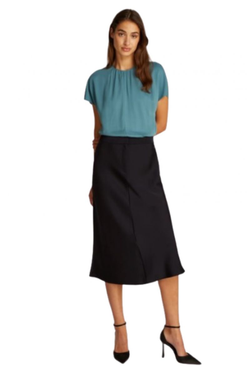 CALVIN KLEIN TECH SATIN FLARE MIDI SKIRT BLACK - 357432