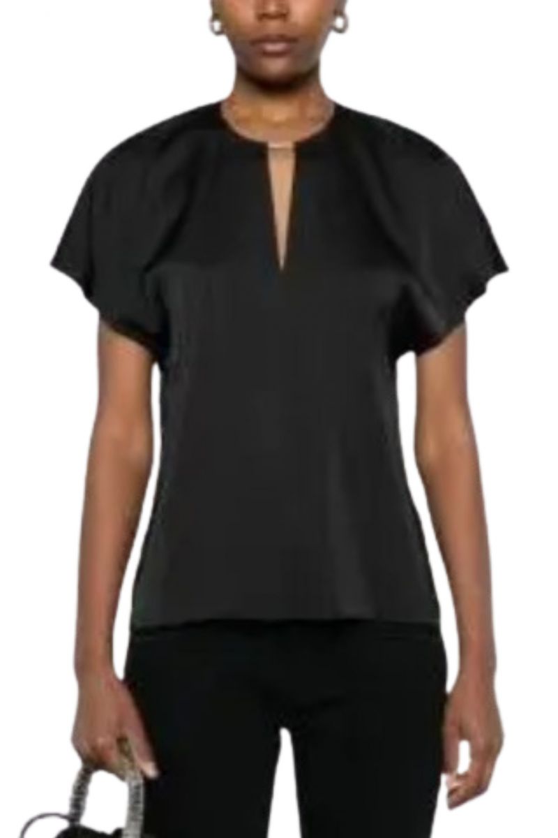 CALVIN KLEIN - DRAPEY SATIN SS METAL BLOUSE BLACK - 357677