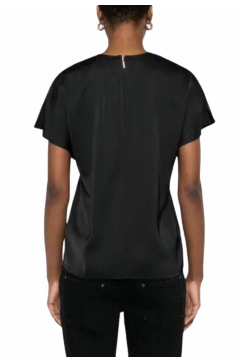 CALVIN KLEIN - DRAPEY SATIN SS METAL BLOUSE BLACK - 357677