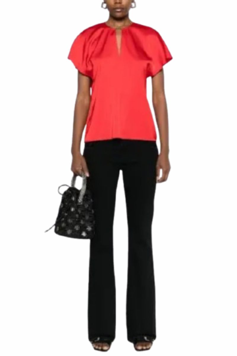 CALVIN KLEIN - DRAPEY SATIN SS METAL BLOUSE RED - 357679
