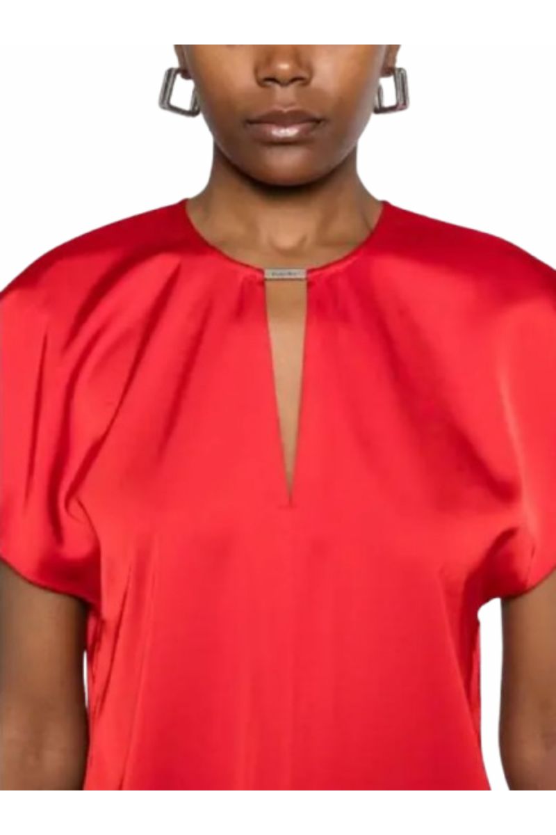 CALVIN KLEIN - DRAPEY SATIN SS METAL BLOUSE RED - 357679