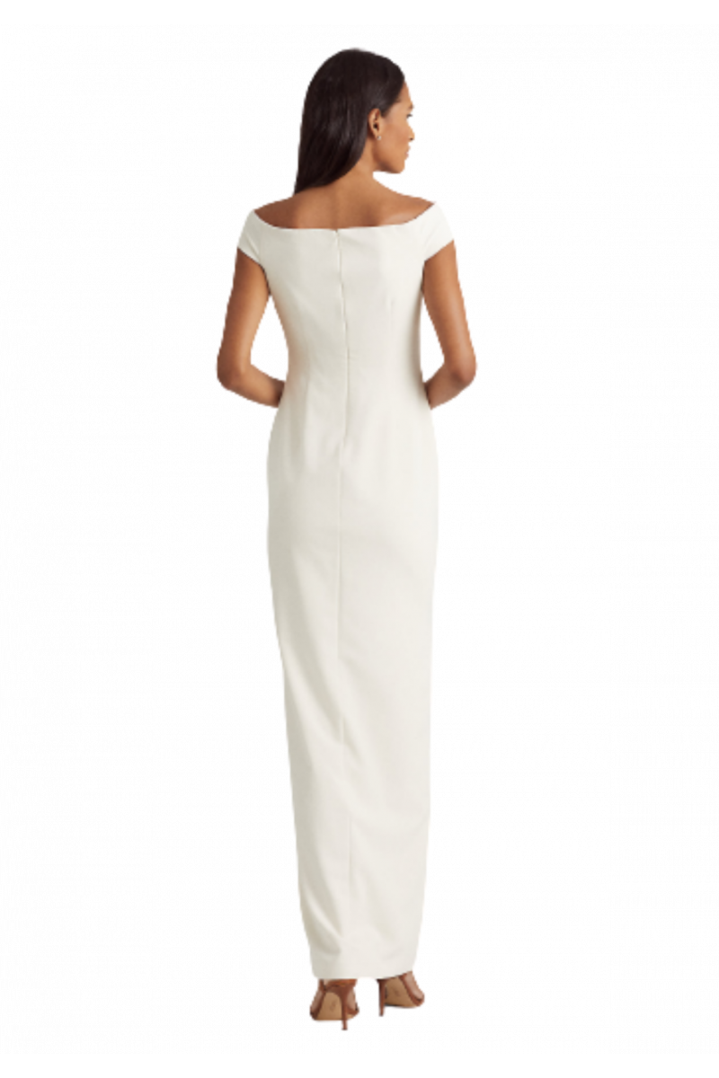 RALPH LAUREN POLISHED CREPE-GOWN DRESS OFF WHITE