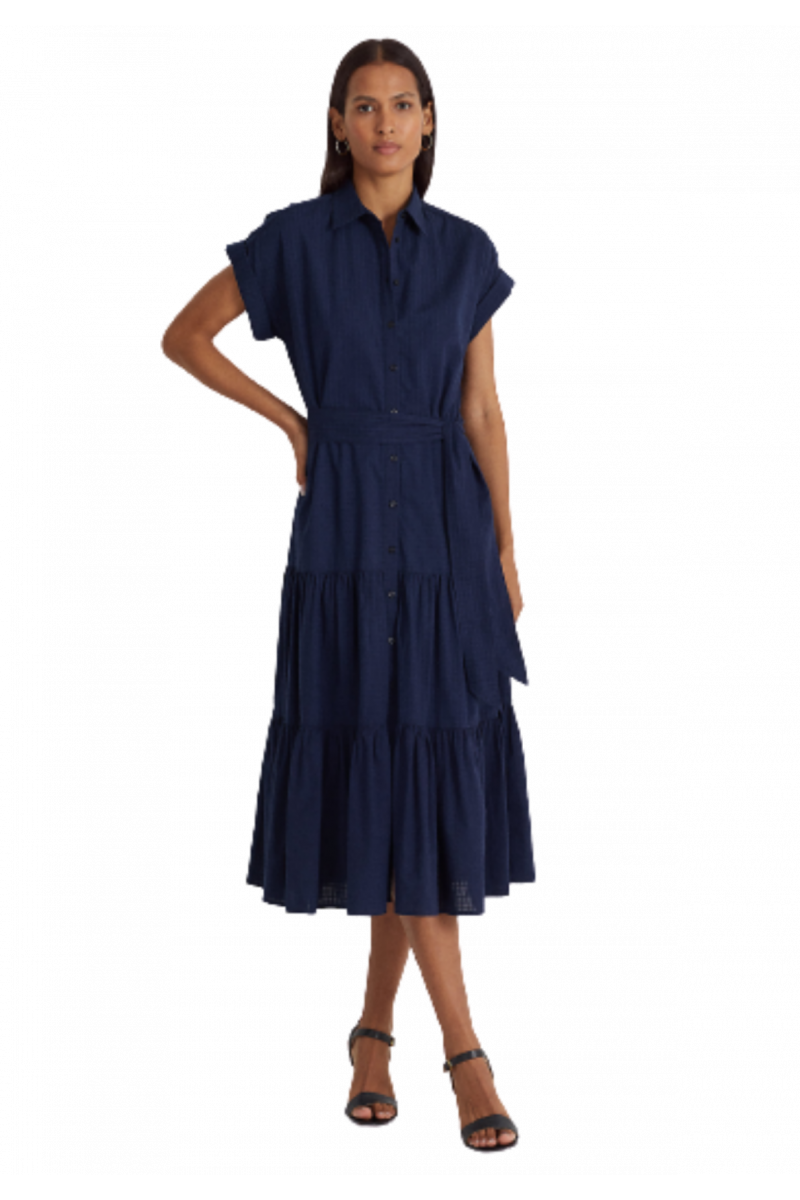 RALPH LAUREN CNT SHADOW GINGHAM-DRESS NAVY BLUE