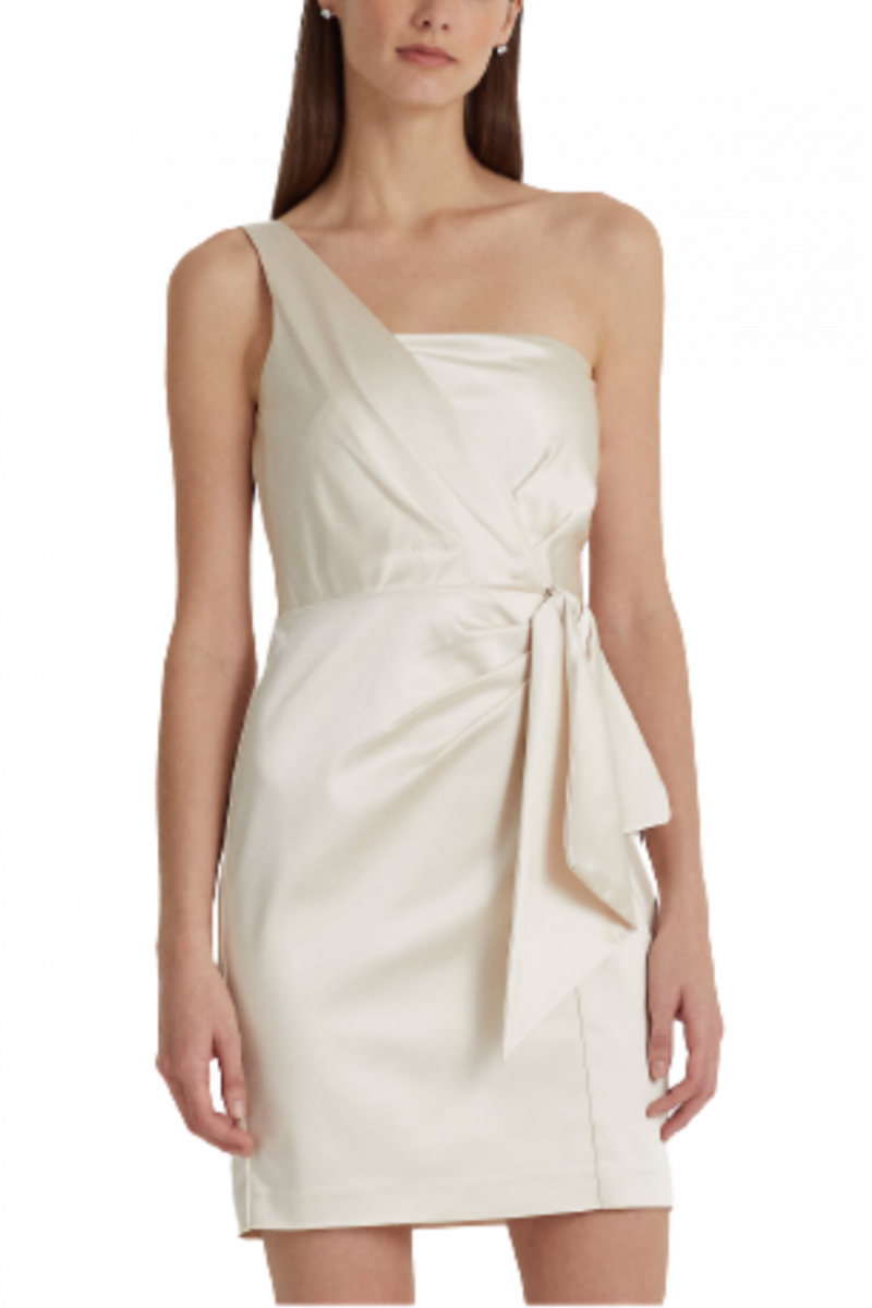 RALPH LAUREN STRUCTURED SATIN-COCKTAIL DRESS - CREME