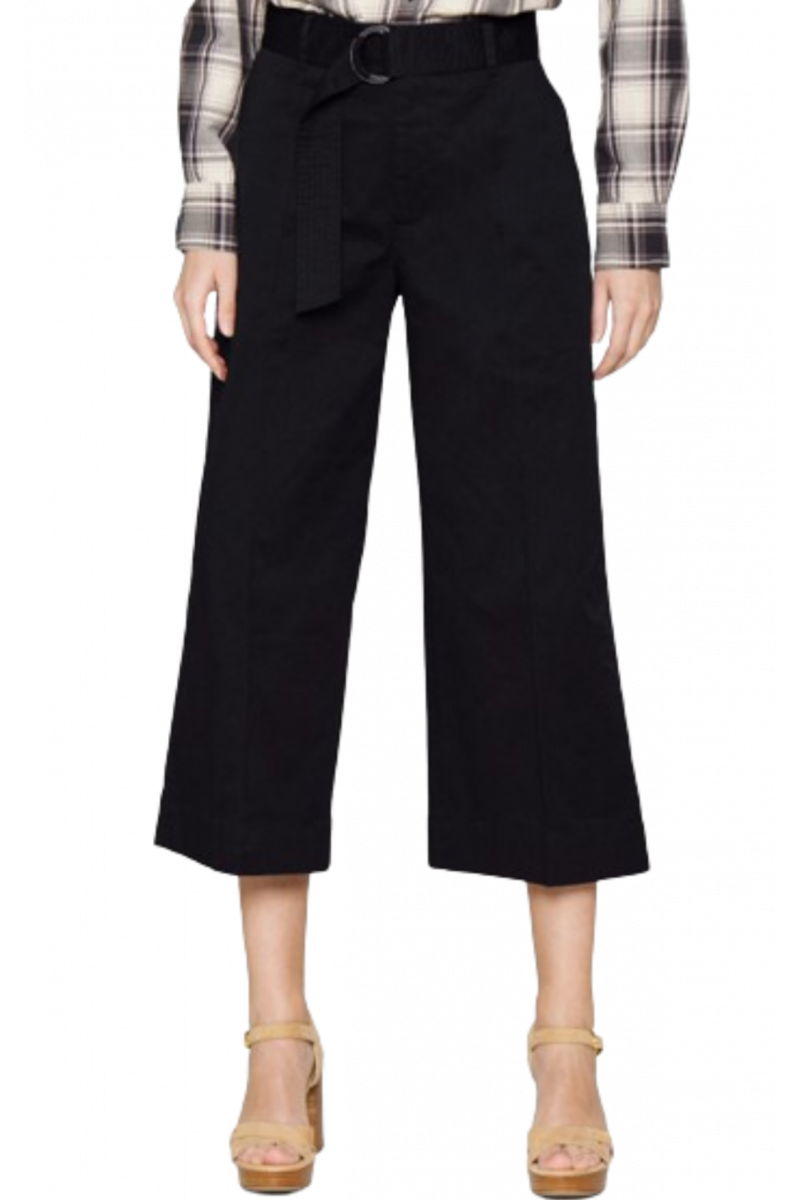 RALPH LAUREN MICROSANDED TWILL-WIDELEG PANT W/BELT - BLACK